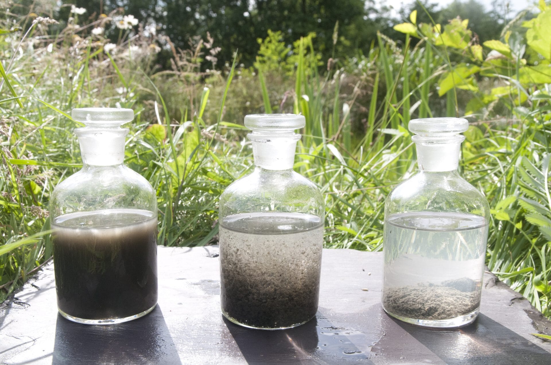Sediment and silt settling in bottles L Maiden